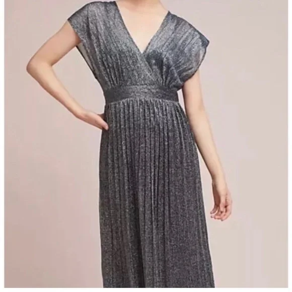 Moulinette Souers Anthropologie metallic shimmer evening dress blue black sz 0 - Picture 11 of 11